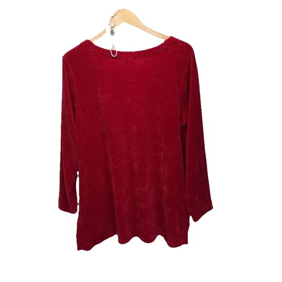 J.Jill Wearever XL Chenille Tunic Pullover Boat Neck Red Side Vents Long Sleeve - Picture 2 of 12